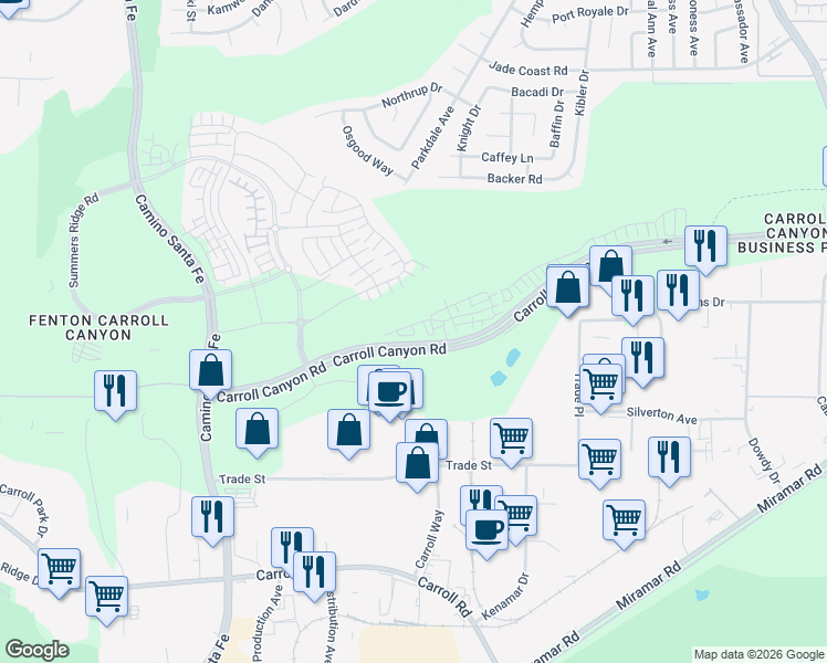 map of restaurants, bars, coffee shops, grocery stores, and more near 13897 Onyx Way in San Diego