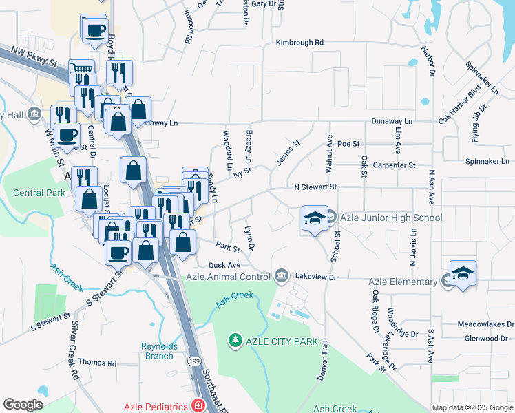 map of restaurants, bars, coffee shops, grocery stores, and more near 628 Alfred Dr in Azle