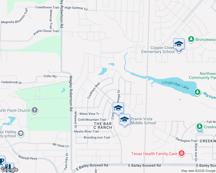 map of restaurants, bars, coffee shops, grocery stores, and more near 324 Running Water Trail in Fort Worth