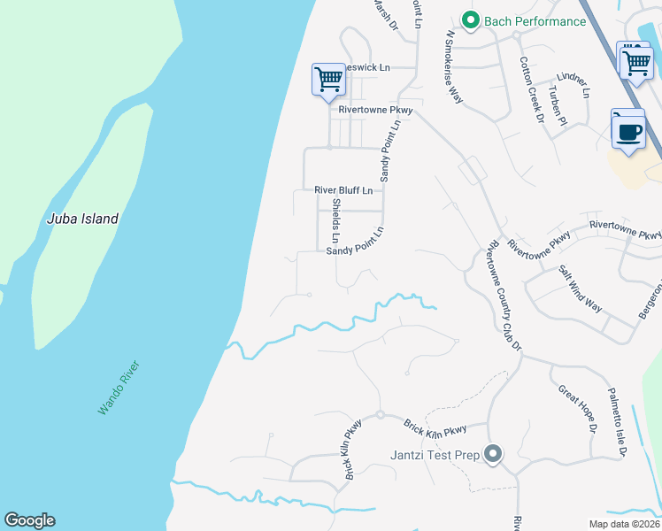 map of restaurants, bars, coffee shops, grocery stores, and more near 1988 Shields Lane in Mount Pleasant