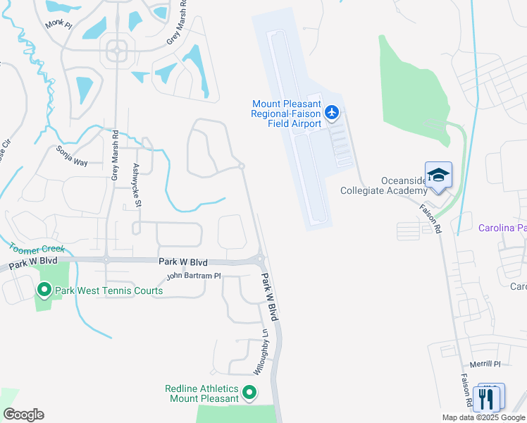 map of restaurants, bars, coffee shops, grocery stores, and more near 1696 Mermentau Street in Mount Pleasant