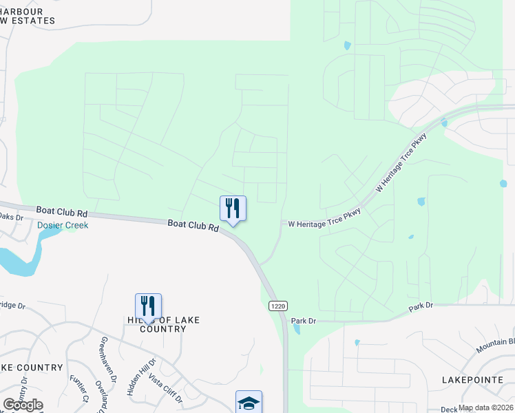 map of restaurants, bars, coffee shops, grocery stores, and more near 9120 Boat Club Road in Fort Worth