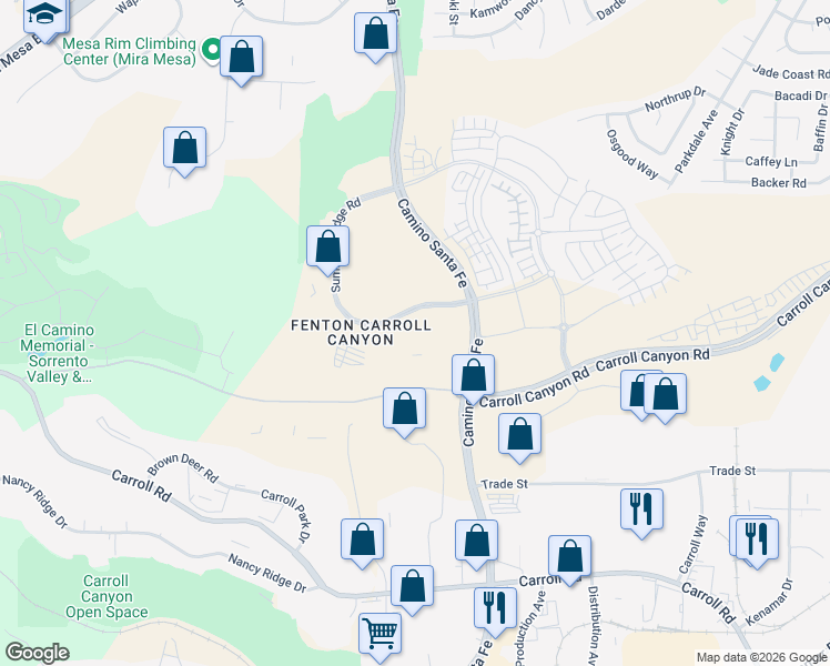 map of restaurants, bars, coffee shops, grocery stores, and more near 9710 Summers Ridge Road in San Diego