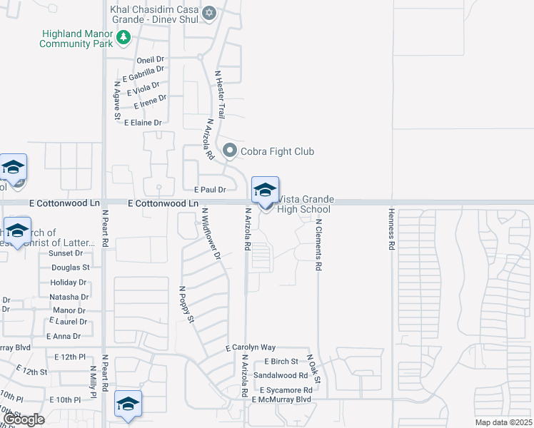 map of restaurants, bars, coffee shops, grocery stores, and more near 1556 North Arizola Road in Casa Grande