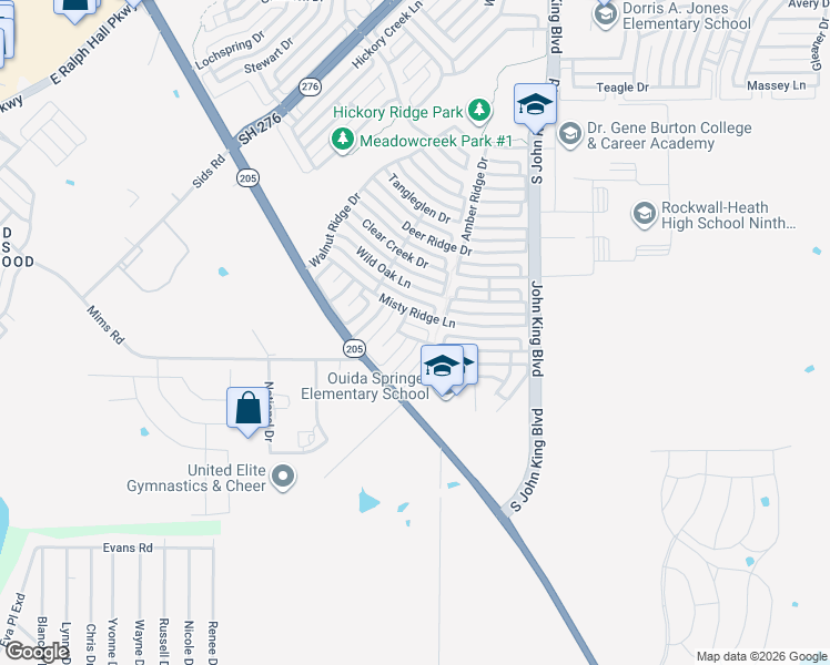 map of restaurants, bars, coffee shops, grocery stores, and more near 2952 Coolwood Lane in Rockwall