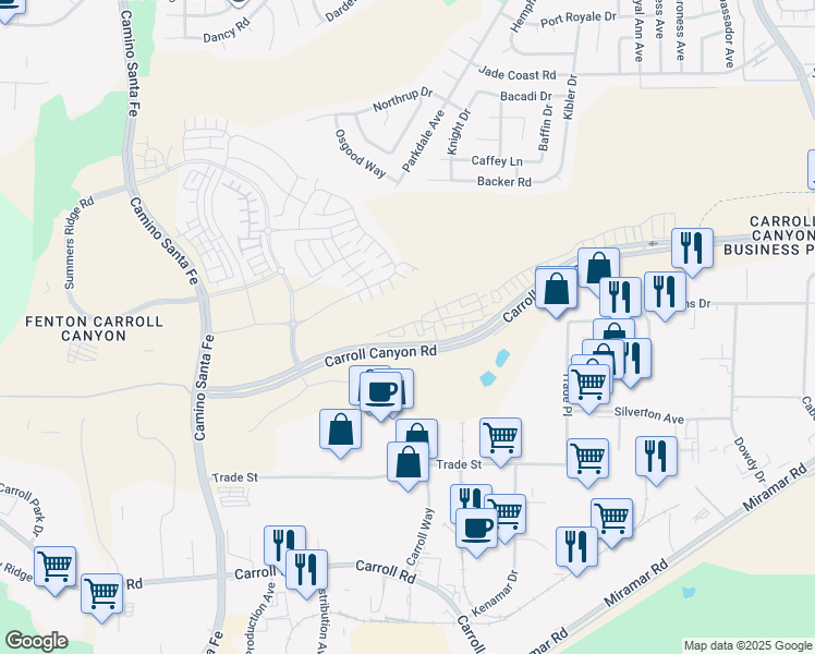 map of restaurants, bars, coffee shops, grocery stores, and more near 13920 Boyden Way in San Diego