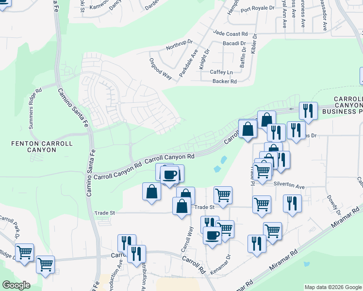 map of restaurants, bars, coffee shops, grocery stores, and more near 13925 Boyden Way in San Diego