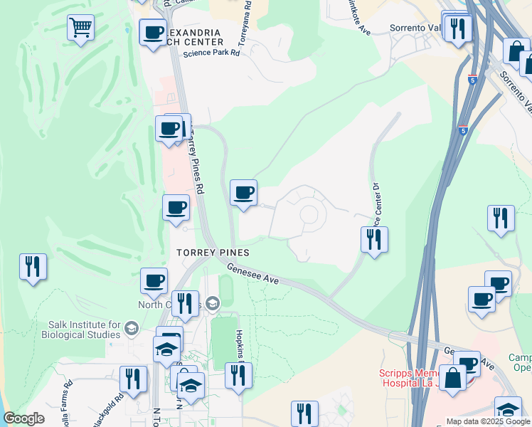 map of restaurants, bars, coffee shops, grocery stores, and more near 3565 General Atomics Court in San Diego