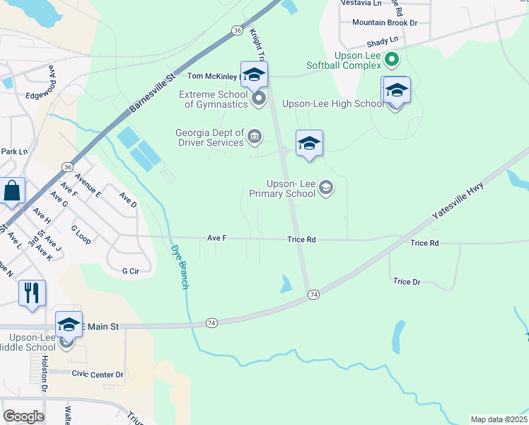 map of restaurants, bars, coffee shops, grocery stores, and more near 310 Avenue F in Thomaston