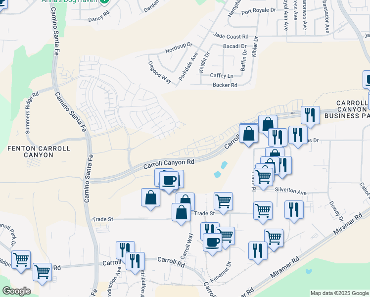 map of restaurants, bars, coffee shops, grocery stores, and more near 13920 Boyden Way in San Diego