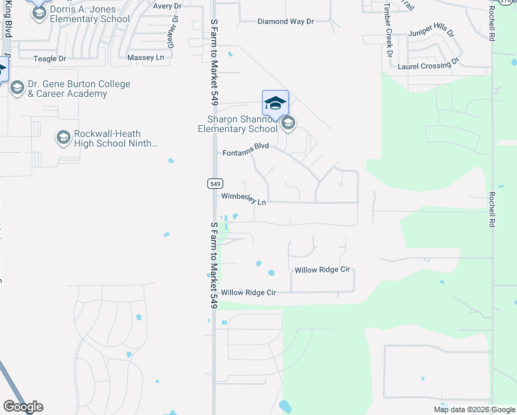 map of restaurants, bars, coffee shops, grocery stores, and more near 3023 Wimberley Lane in Rockwall