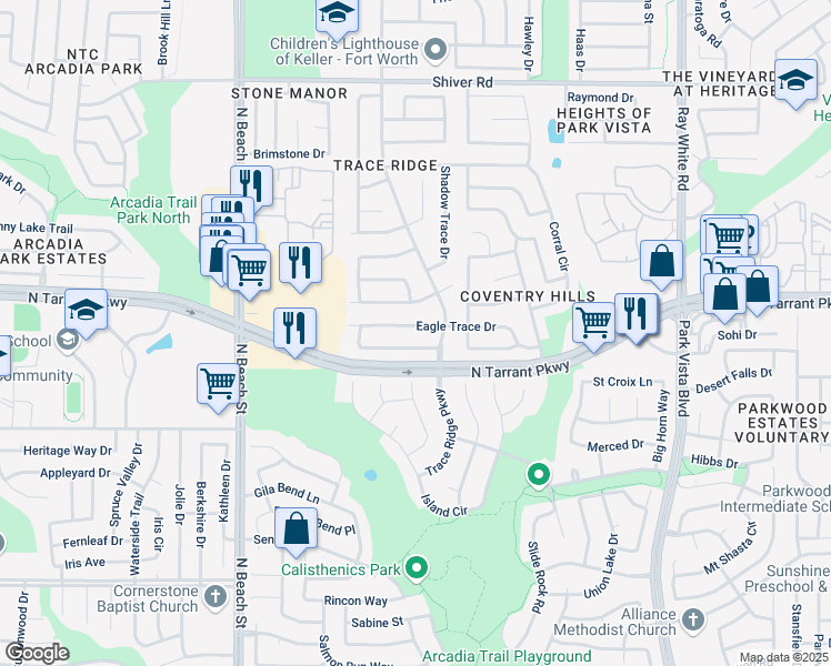 map of restaurants, bars, coffee shops, grocery stores, and more near 4759 Emerald Trace Way in Fort Worth
