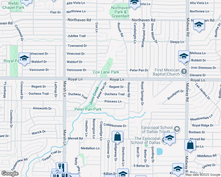map of restaurants, bars, coffee shops, grocery stores, and more near 3826 Regent Drive in Dallas