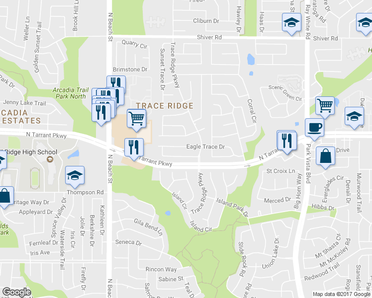 map of restaurants, bars, coffee shops, grocery stores, and more near 4759 Emerald Trace Way in Fort Worth