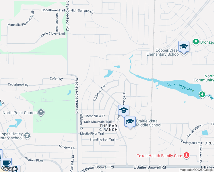 map of restaurants, bars, coffee shops, grocery stores, and more near 8408 Indian Bluff Trail in Fort Worth