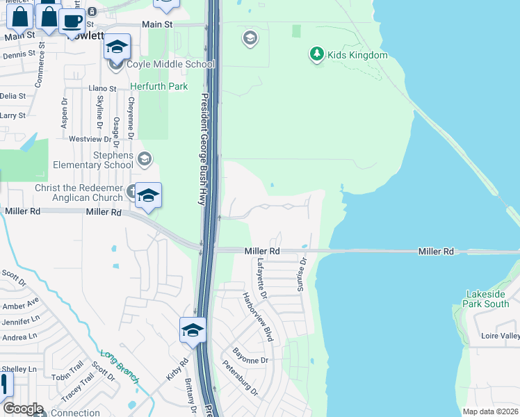 map of restaurants, bars, coffee shops, grocery stores, and more near 5998 Lake Forest Drive in Rowlett
