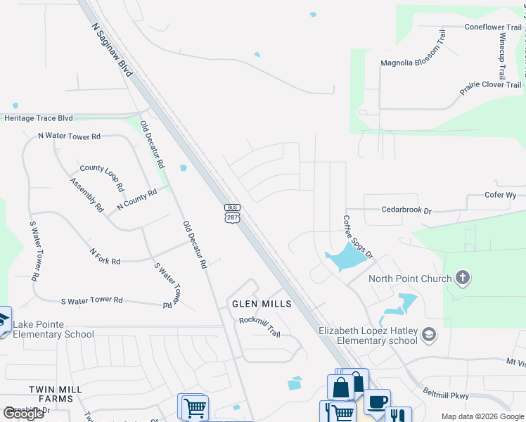 map of restaurants, bars, coffee shops, grocery stores, and more near 9212-9796 N Saginaw Blvd in Fort Worth