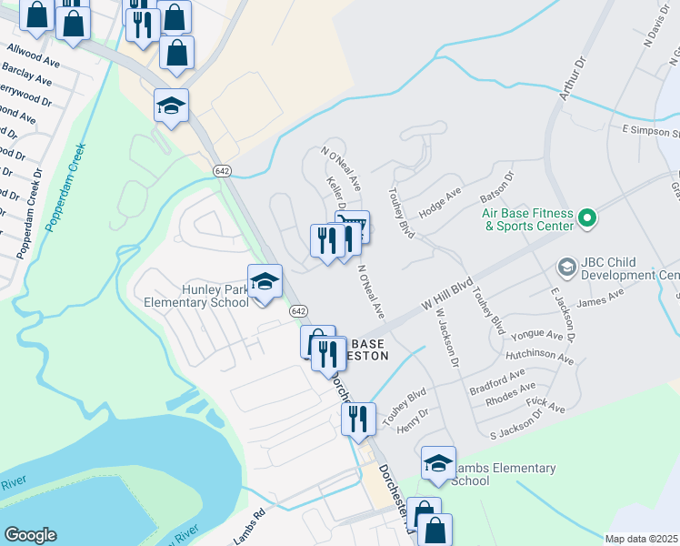 map of restaurants, bars, coffee shops, grocery stores, and more near 5001 Tennessee Avenue in North Charleston
