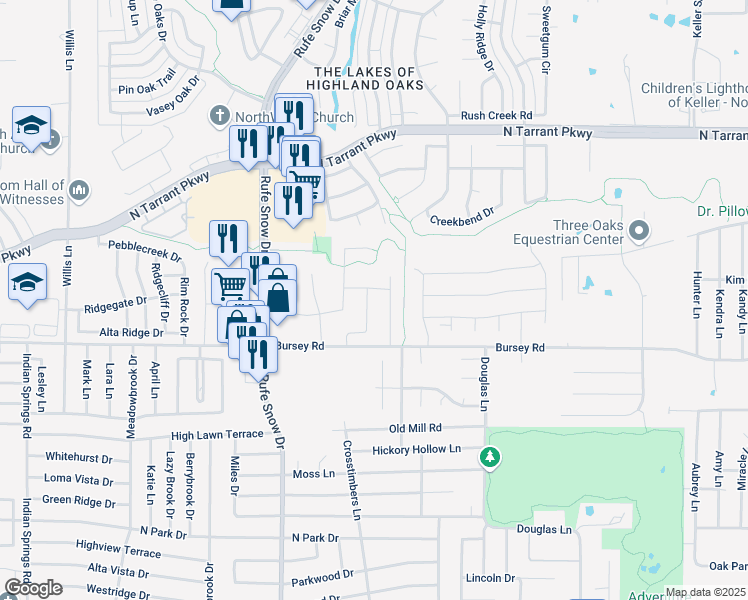 map of restaurants, bars, coffee shops, grocery stores, and more near 2108 Sweet Adeline Lane in Keller