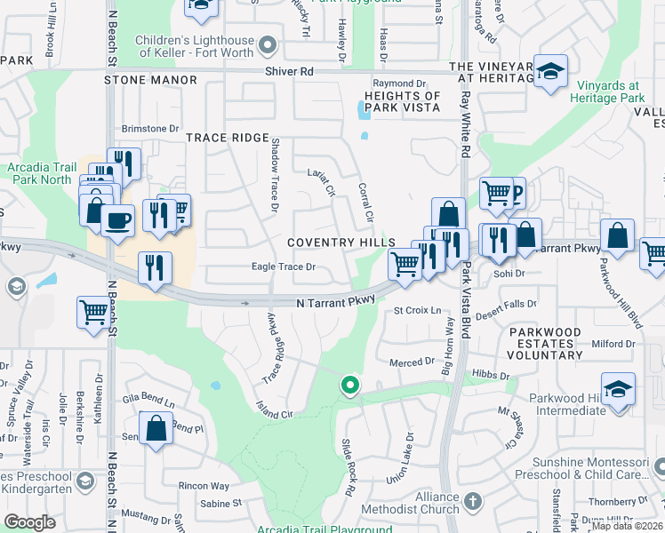 map of restaurants, bars, coffee shops, grocery stores, and more near 4837 Stetson Drive South in Fort Worth