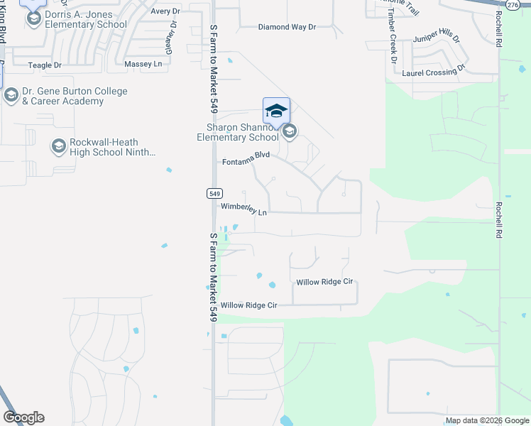 map of restaurants, bars, coffee shops, grocery stores, and more near 3023 Wimberley Lane in Rockwall