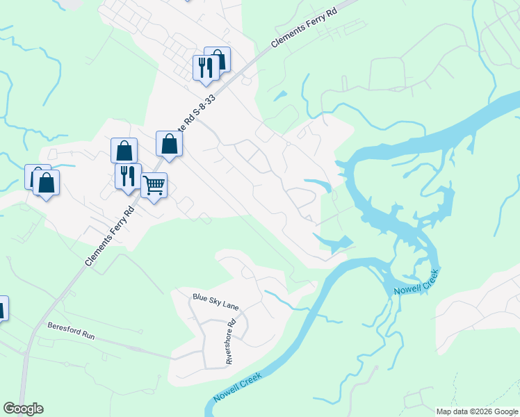 map of restaurants, bars, coffee shops, grocery stores, and more near 464 Sanders Farm Lane in Charleston