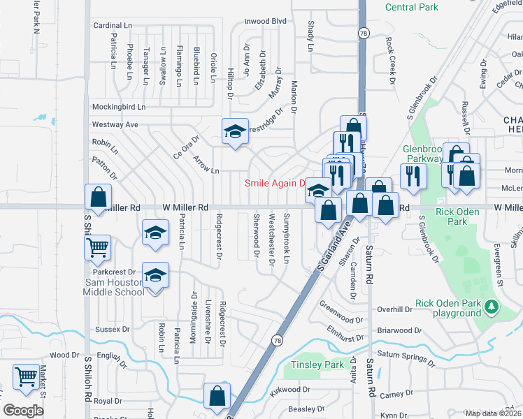 map of restaurants, bars, coffee shops, grocery stores, and more near 1928 Oldgate Lane in Garland