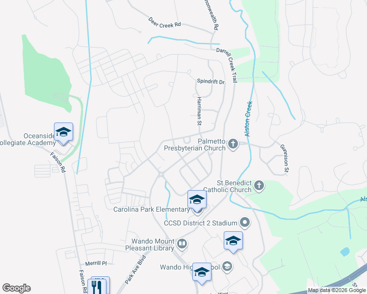 map of restaurants, bars, coffee shops, grocery stores, and more near 3656 Maidstone Drive in Mount Pleasant