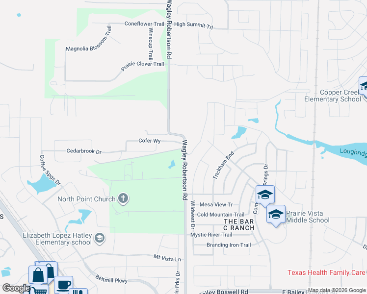 map of restaurants, bars, coffee shops, grocery stores, and more near 8629 Wagley Robertson Road in Fort Worth