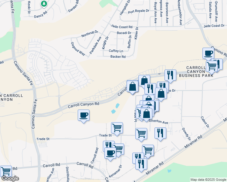 map of restaurants, bars, coffee shops, grocery stores, and more near 14161 Carnelian Way in San Diego