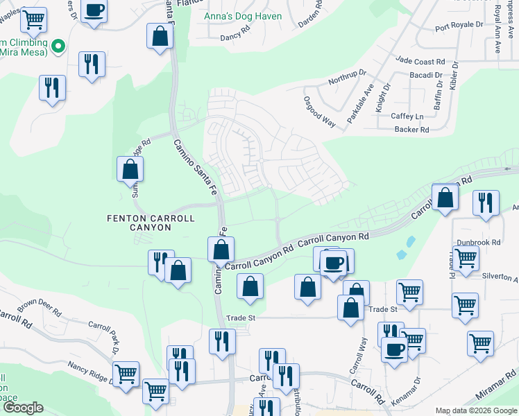 map of restaurants, bars, coffee shops, grocery stores, and more near 9965 Summers Ridge Road in San Diego