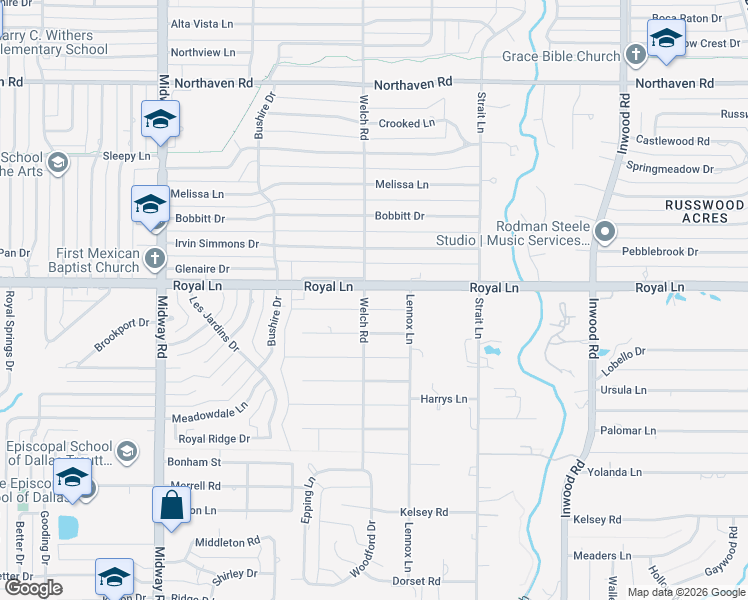 map of restaurants, bars, coffee shops, grocery stores, and more near in Dallas