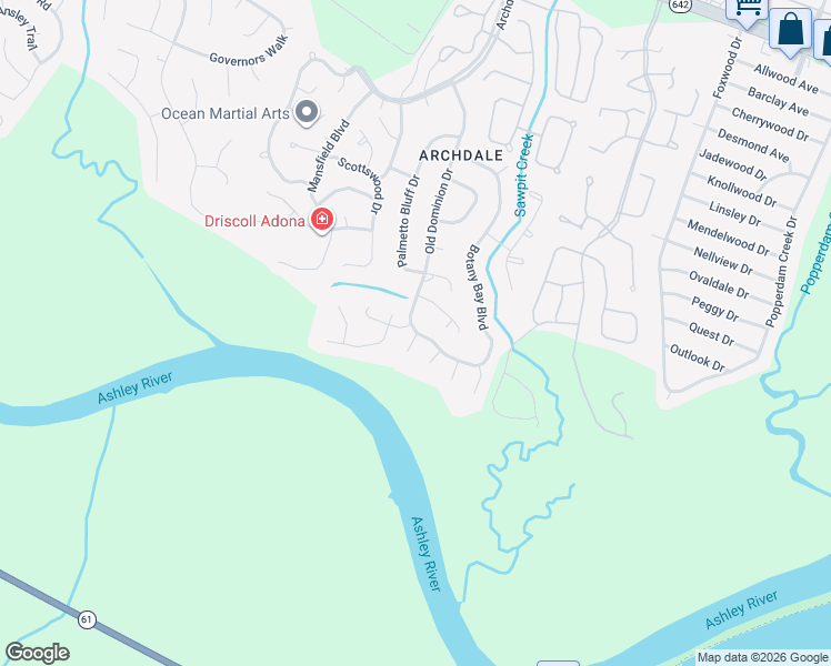 map of restaurants, bars, coffee shops, grocery stores, and more near 102 Dorchester Court in Charleston