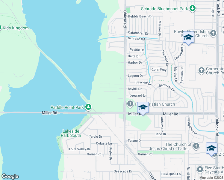 map of restaurants, bars, coffee shops, grocery stores, and more near 3399 Chiesa Road in Rowlett