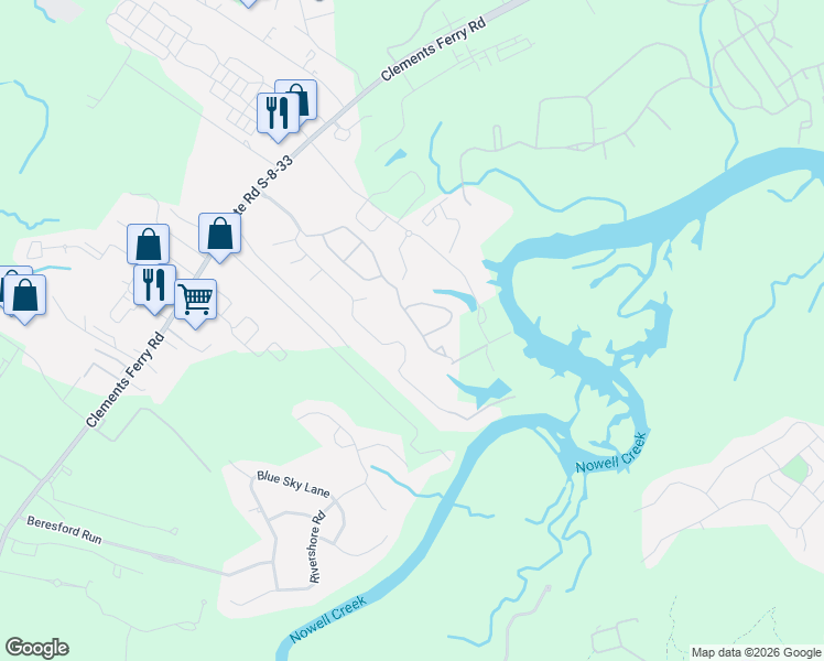 map of restaurants, bars, coffee shops, grocery stores, and more near 325 Kelsey Boulevard in Charleston