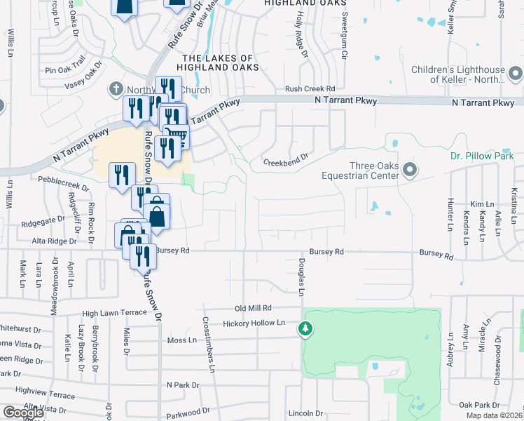 map of restaurants, bars, coffee shops, grocery stores, and more near 1902 Overlook Ridge Drive in Keller