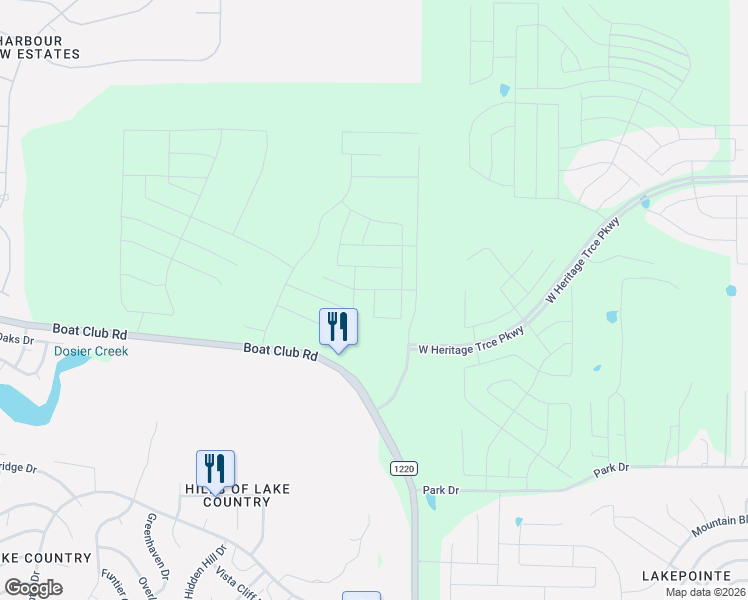 map of restaurants, bars, coffee shops, grocery stores, and more near 9120 Boat Club Road in Fort Worth