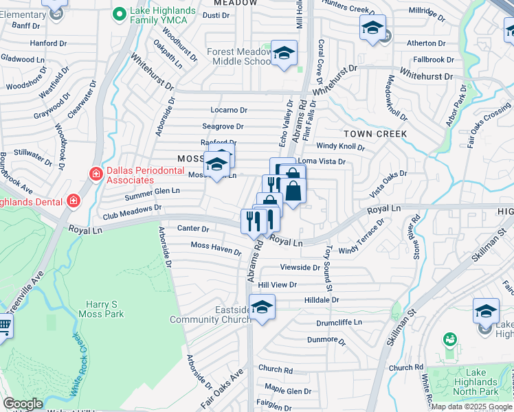 map of restaurants, bars, coffee shops, grocery stores, and more near 8503 Flower Meadow Drive in Dallas