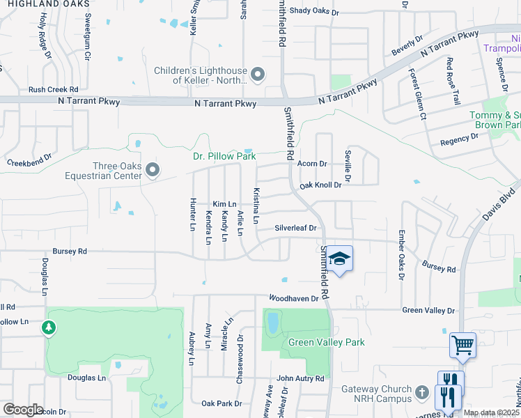 map of restaurants, bars, coffee shops, grocery stores, and more near 8001 Kristina Lane in North Richland Hills