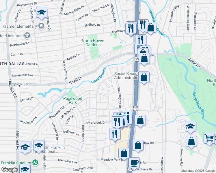 map of restaurants, bars, coffee shops, grocery stores, and more near 10830 Stone Canyon Road in Dallas