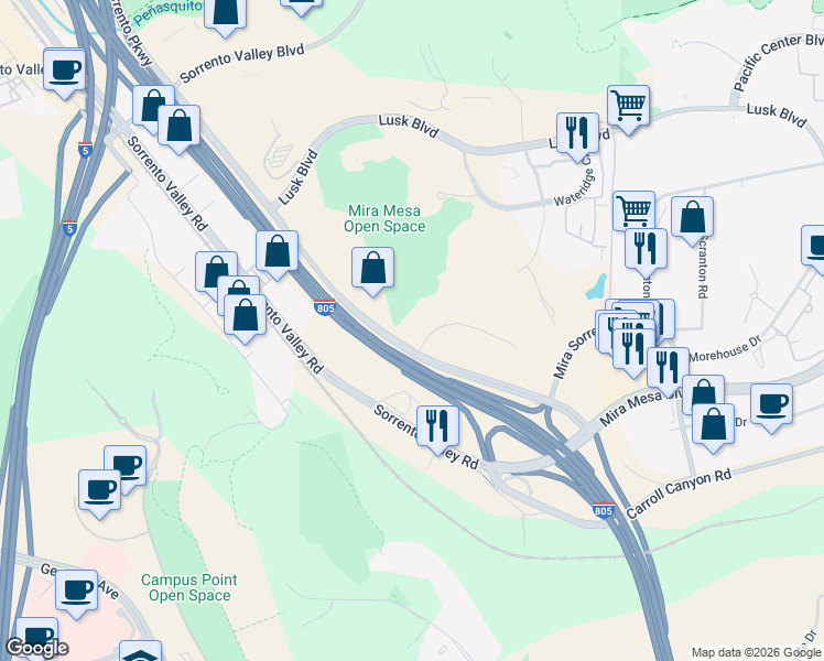 map of restaurants, bars, coffee shops, grocery stores, and more near 4910 Directors Place in San Diego