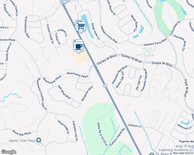 map of restaurants, bars, coffee shops, grocery stores, and more near 1903 South Carolina 41 in Mount Pleasant