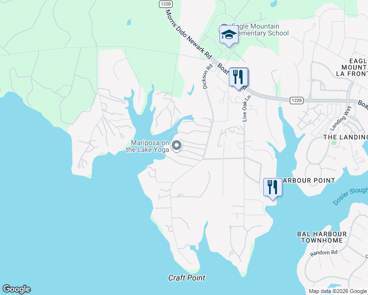 map of restaurants, bars, coffee shops, grocery stores, and more near 9365 Dickson Road in Fort Worth