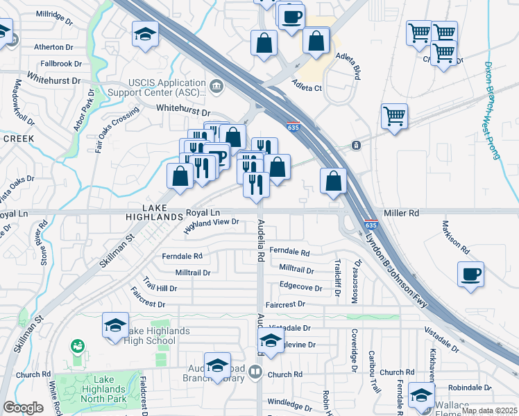 map of restaurants, bars, coffee shops, grocery stores, and more near in Dallas