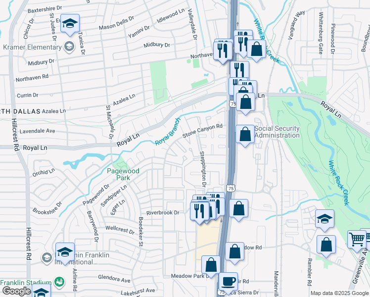 map of restaurants, bars, coffee shops, grocery stores, and more near 10806 Stone Canyon Road in Dallas