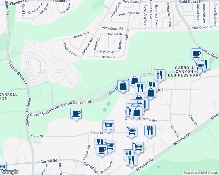 map of restaurants, bars, coffee shops, grocery stores, and more near in San Diego