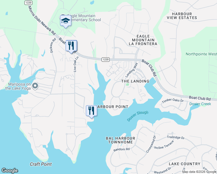 map of restaurants, bars, coffee shops, grocery stores, and more near 9315 Dosier Cove West in Fort Worth