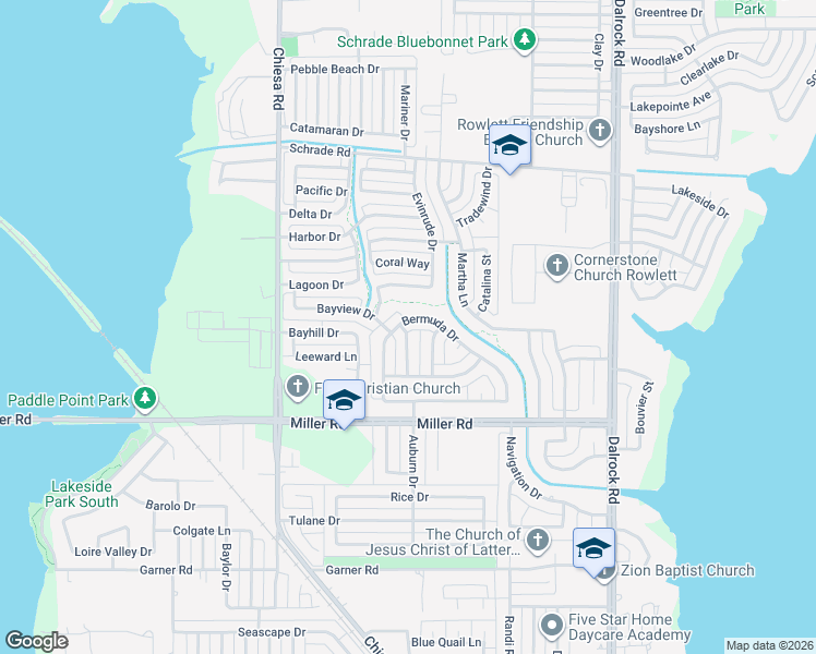 map of restaurants, bars, coffee shops, grocery stores, and more near 3600 Bermuda Drive in Rowlett