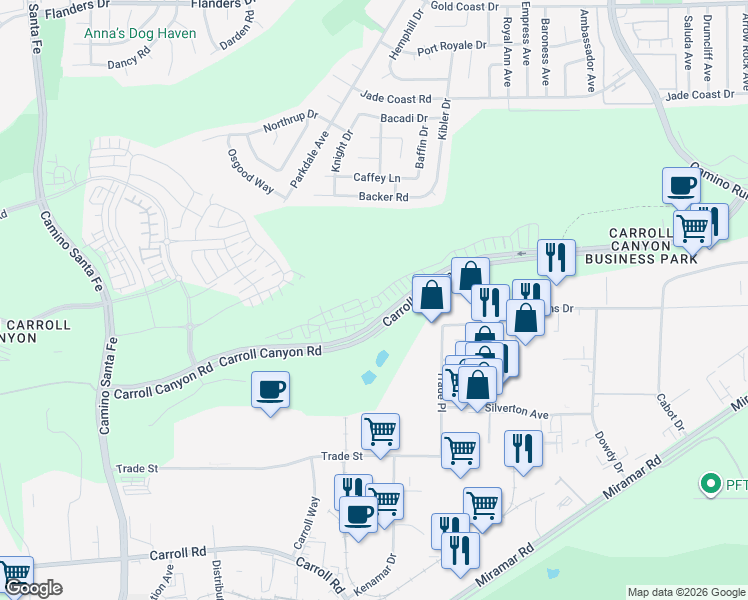 map of restaurants, bars, coffee shops, grocery stores, and more near in San Diego