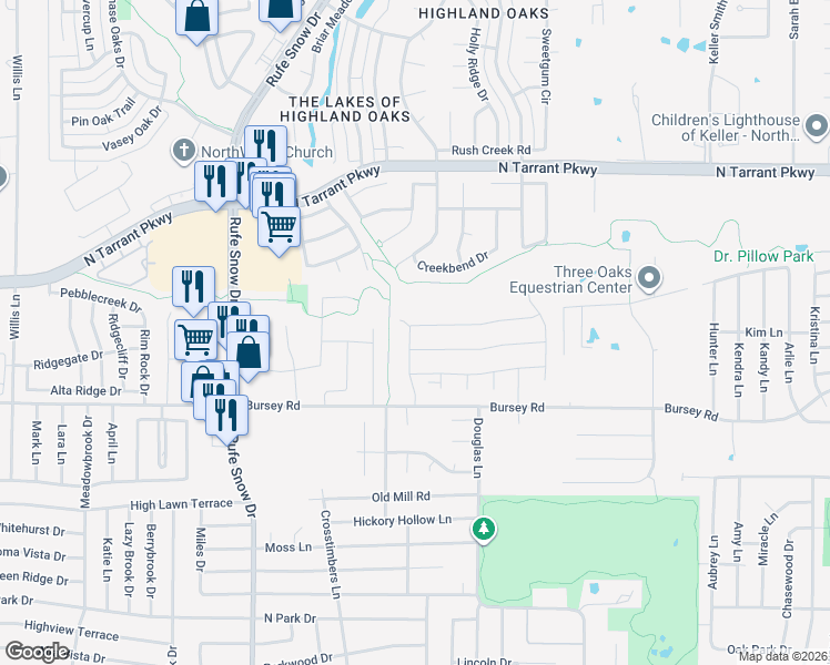 map of restaurants, bars, coffee shops, grocery stores, and more near 1902 Overlook Ridge Drive in Keller